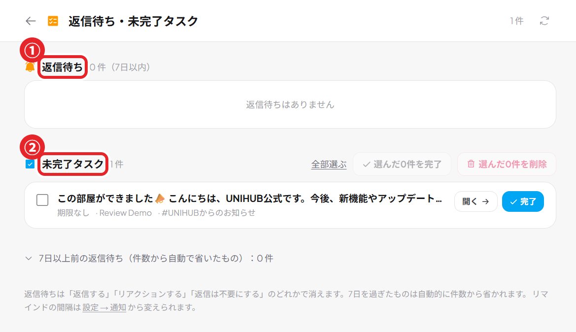 返信待ち・未完了タスク
